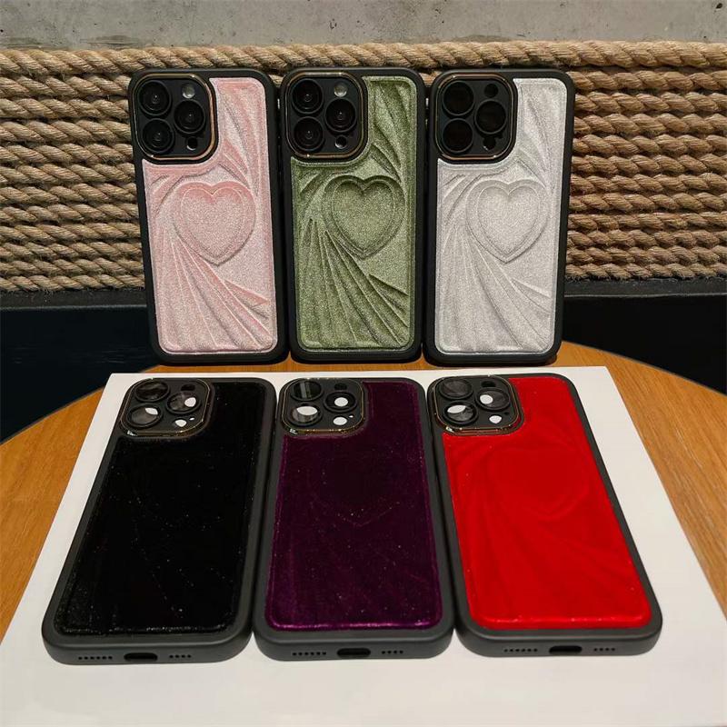 Luxury Fashion Velvet Love Heart Soft Silicone Phone Case For iPhone 15 14 13 12 11 Pro Max Shockproof Cover