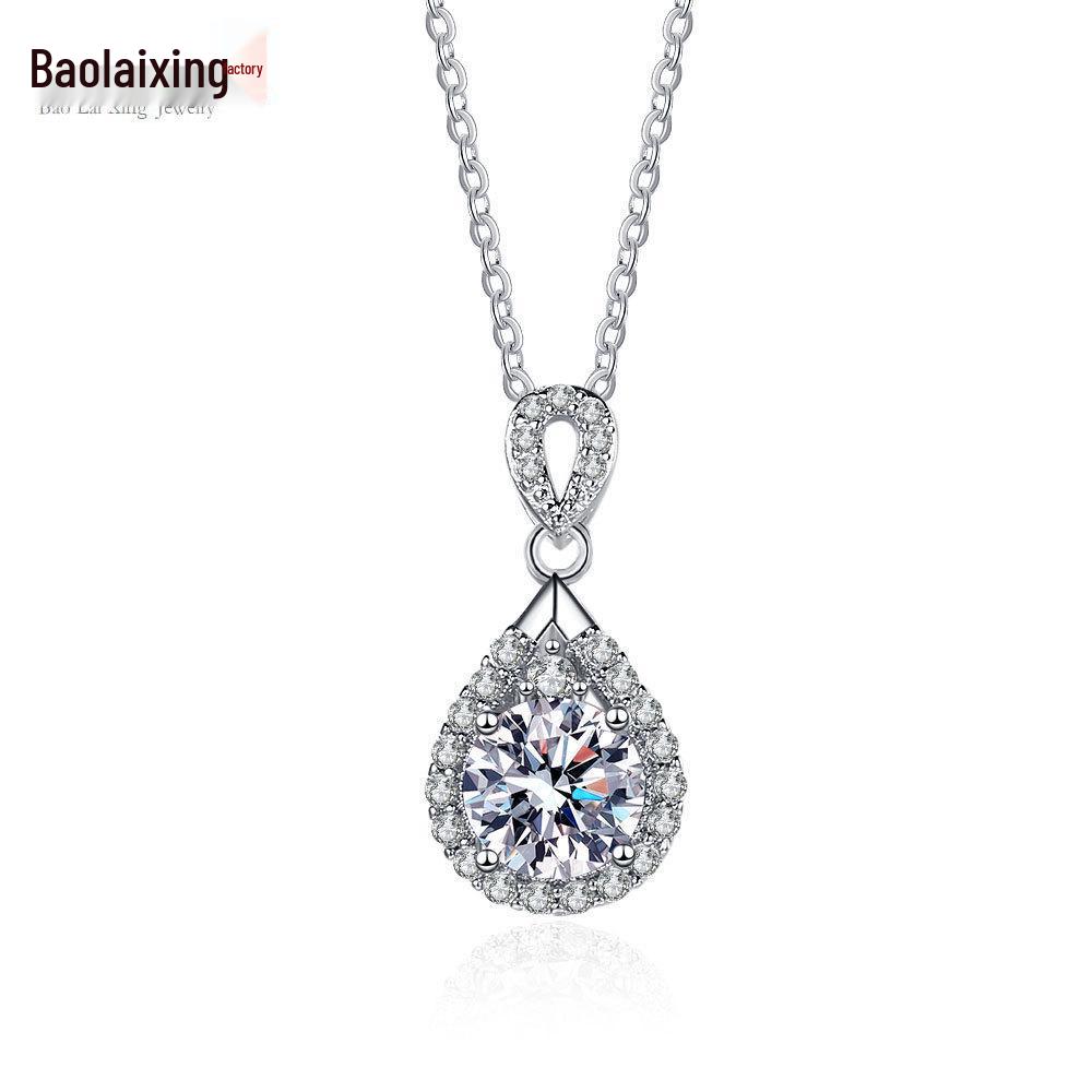 

1-Carat Moissanite Teardrop Clavicle Necklace with Sunflower Clasp Pendant Only