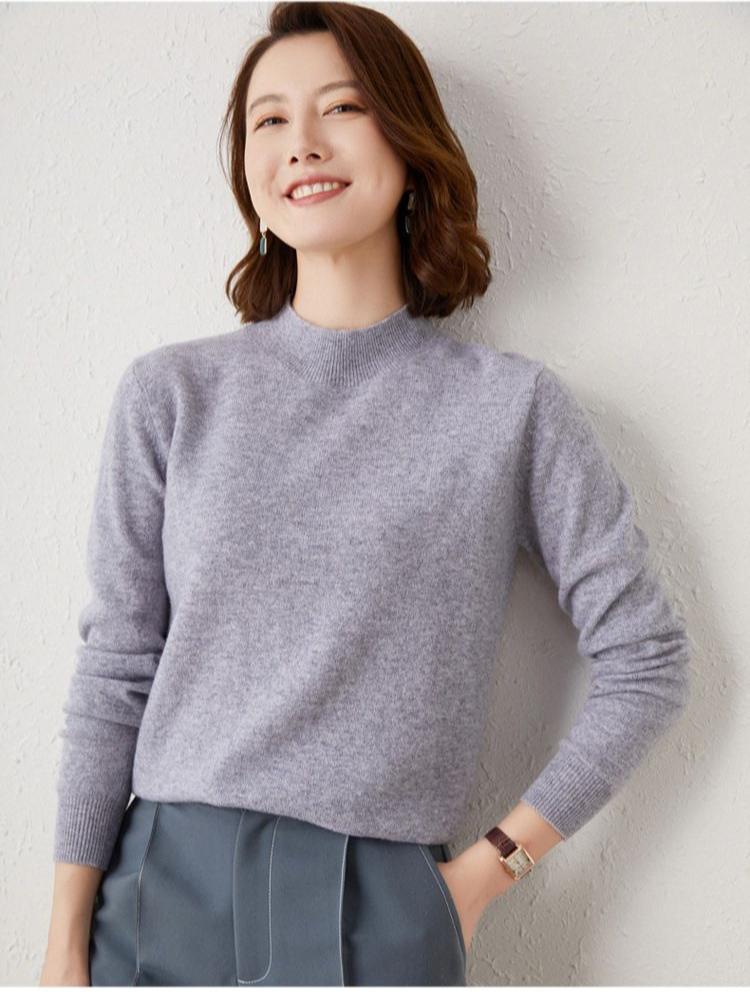 

Женский вязаный свитер с полувысоким воротником, новый свободный свитер на осень и зиму, однотонный пуловер, повседневный вязаный базовый свитер ONE SIZE серый
