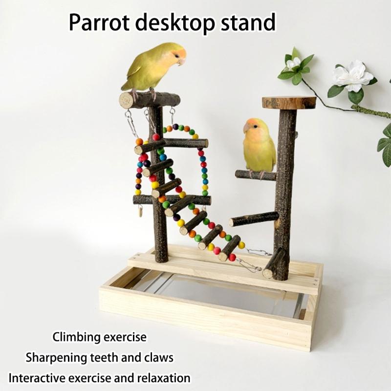 Natural Wood Bird Perches Toy Colorful Beads Climbing Ladder And Swinging Toy For Parakeets Cockatiels