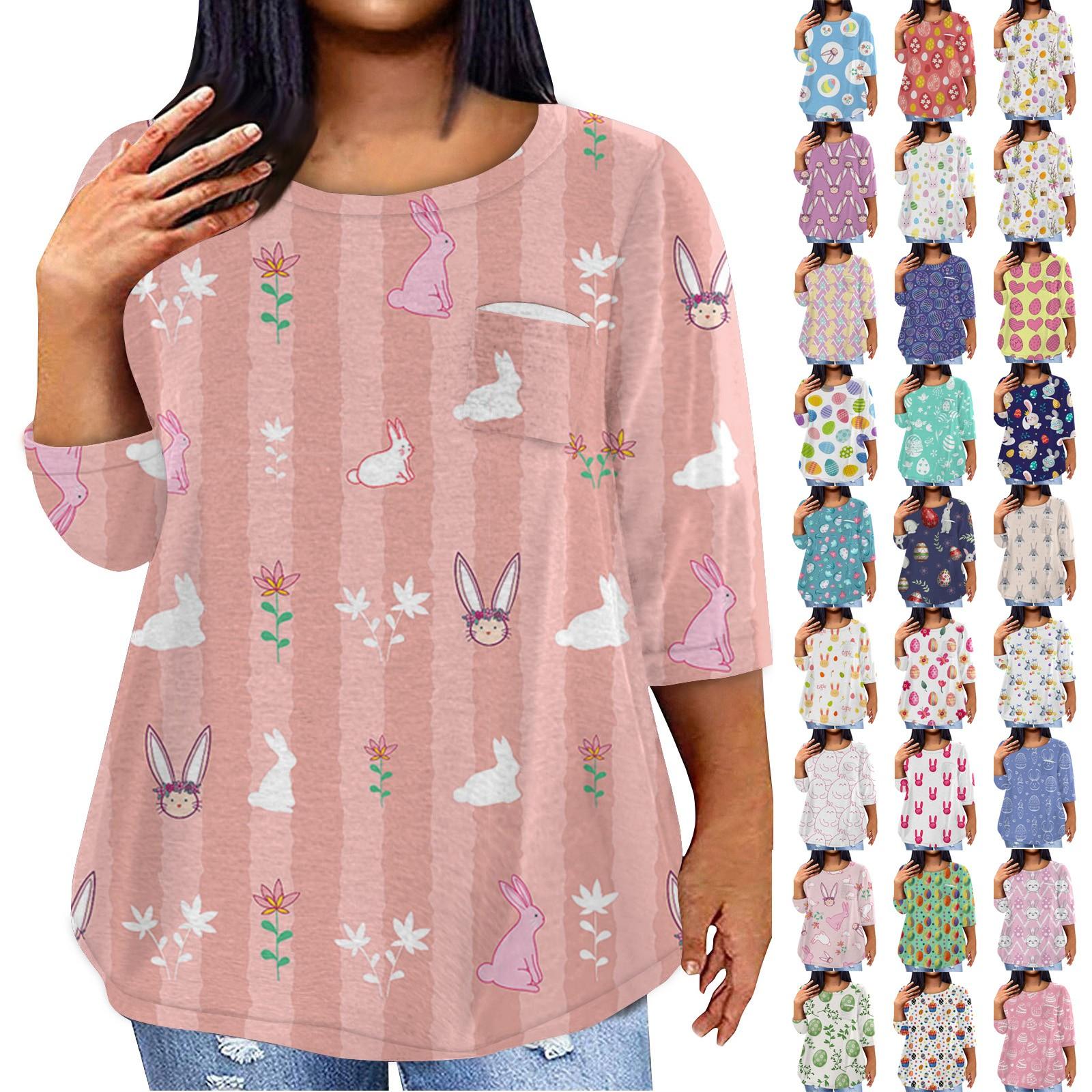 

Женский модный повседневный пуловер с круглым вырезом и рукавом три четверти с принтом, топ с рукавами 4/3