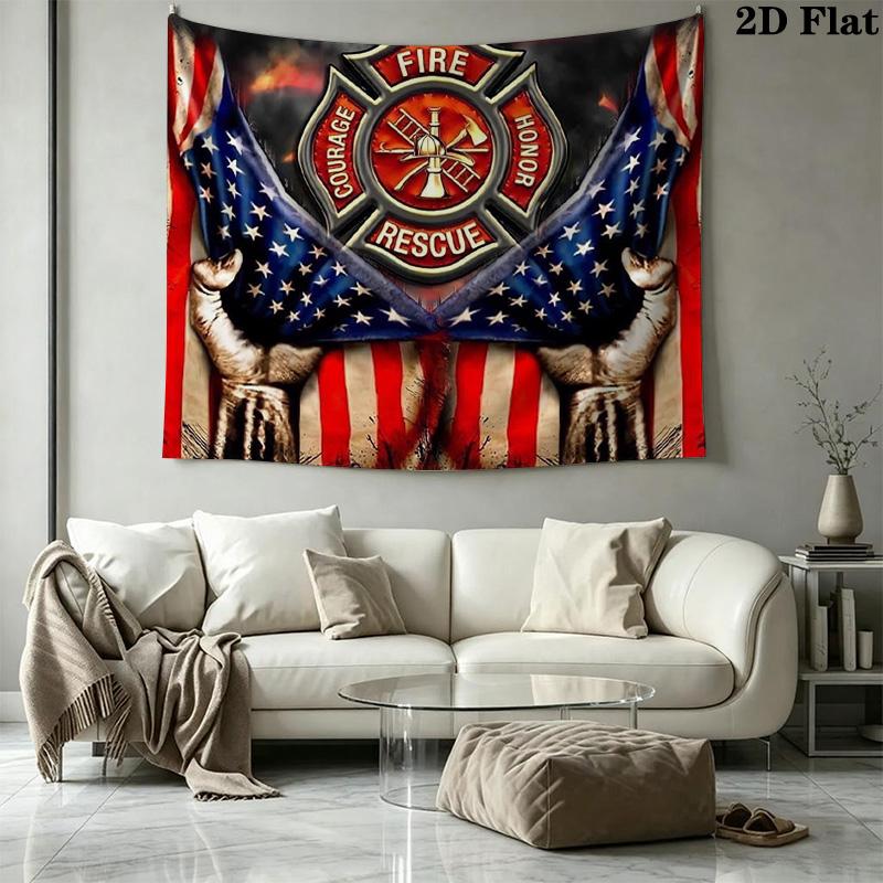 Firefighter Fire Rescue Wall Tapestry Aesthetic Wall Hanging Printed Fabric Blanket Decorative Tapestries for Bedroom Living Room Home Decor