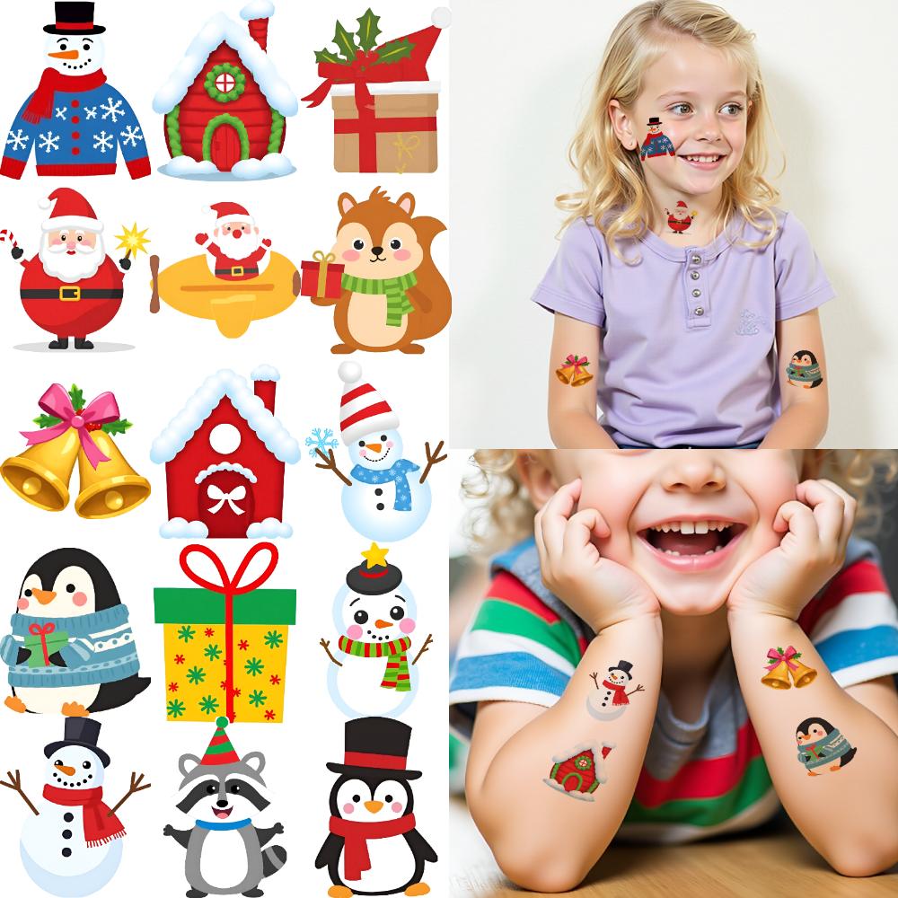 63pcs Temporary Tattoo Holiday Stickers Waterproof Long-lasting Body Stickers Christmas Stickers Cartoon For Shoulders Girls