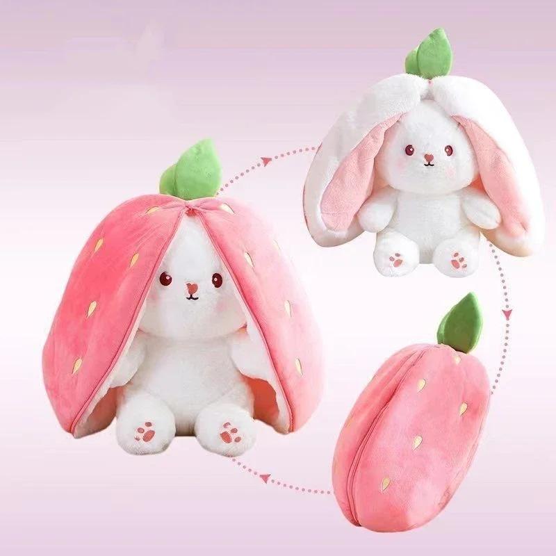 Brinquedo de Pelúcia Divertido Joy Kawaii Fruta Coelho Fofo Cenoura Morango Transformam-se em Coelho Brinquedo de Pelúcia Presente de Aniversário de Natal para Crianças