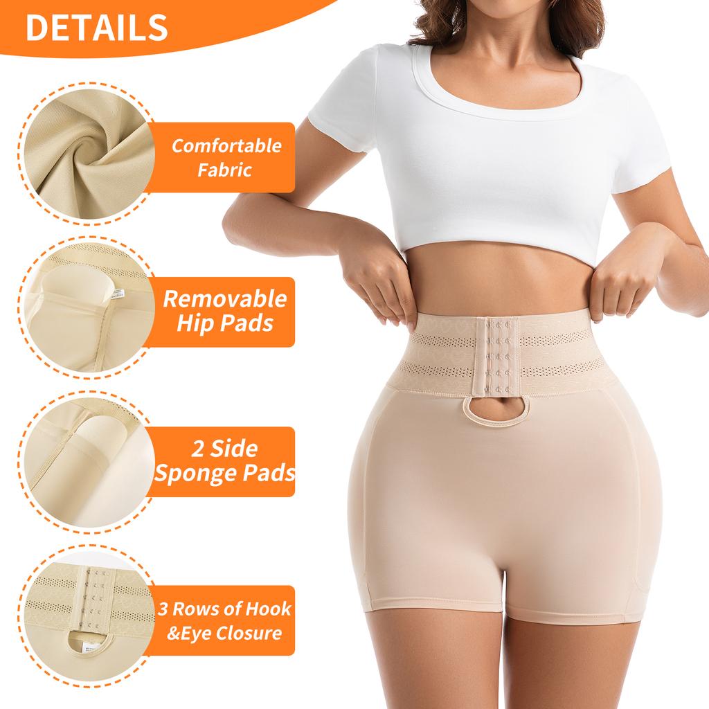 Damen Fake Po Gepolsterte Shorts Abnehmbare 4 Polster Po-Kontroll-Slips Hoher Taillenformer Shapewear Po-Lifter Unterwäsche Hüftformer
