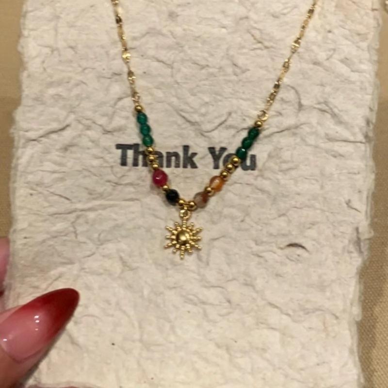 Colorful Beaded Sunflower Necklace Handmade Pendant Necklace Adjustable Chain Necklace Unique Style Jewelry for Women