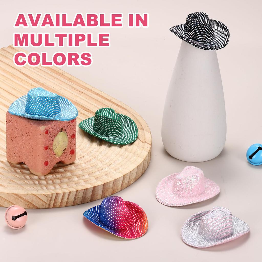 PATIKIL Mini Cowboy Hats, Set of 8, Miniature Western Cowboy Hats for Crafts, Party Decorations, Doll Pet Ornaments, Glitter Dot Style, White