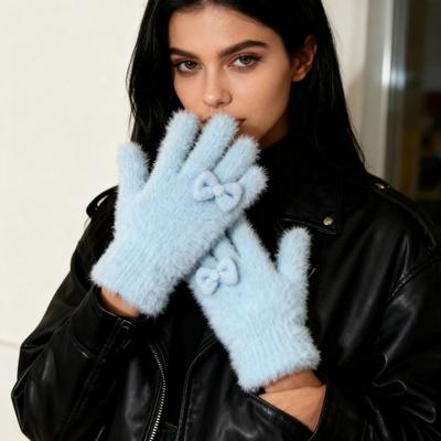 Yousheng Damen Fuzzy Thermohandschuhe Flauschige Dicke Vollfingerhandschuhe mit Schleifen Winter Plüschhandschuhe für Kaltes Wetter Sport Fahren Weihnachtsgeschenke