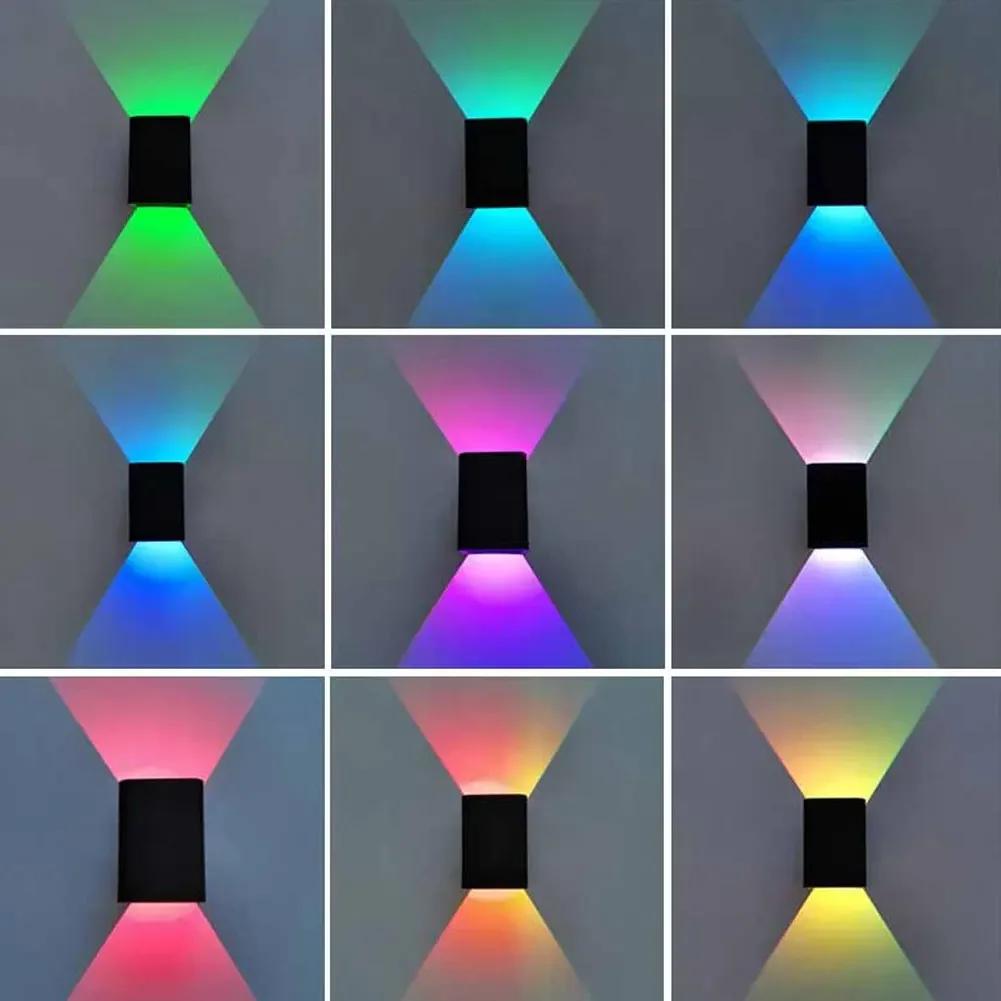 Dimmable Square Led Wall Lights Aisle Corridor Multicolor Up Down Lamps With Remote Control For Bedside Bedroom Home Decoration