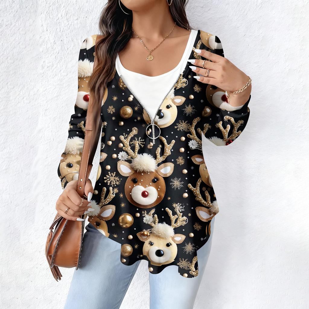 Women's Fashionable Casual Long Sleeved Loose Oversized Printed Top