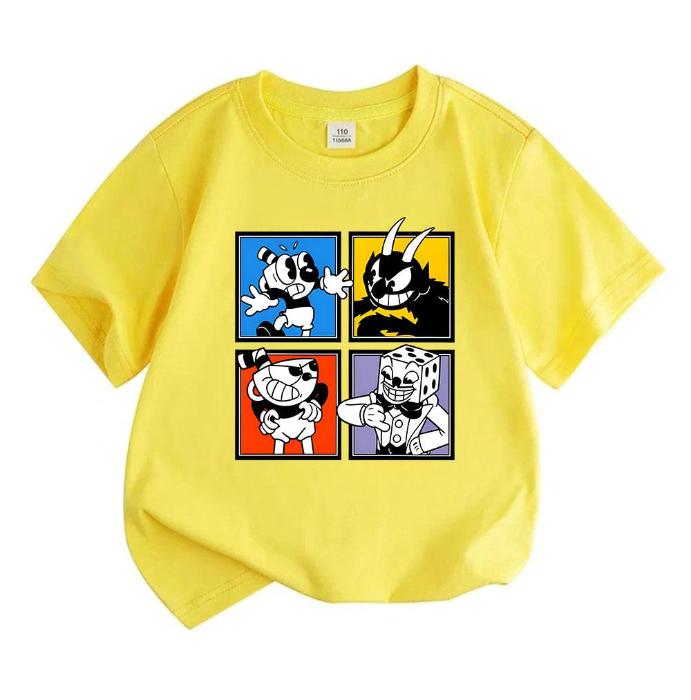 Kids Boys Girls 100% Cotton Crew Neck Short Sleeve T-shirt, Funny Cartoon Game Character Print Casual Soft Breathable Tee Top for Daily Wear