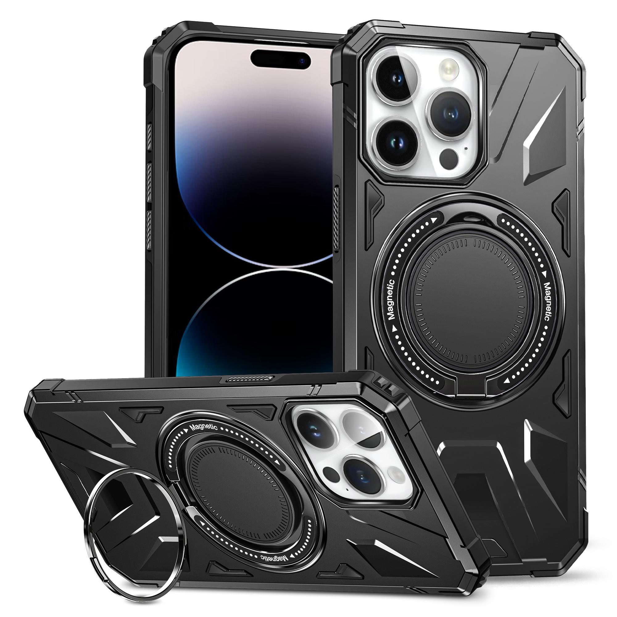 

For iPhone 14 Pro Max Case Anti-drop Shock Absorbing TPU+PC Kickstand Smart Phone Cover Black