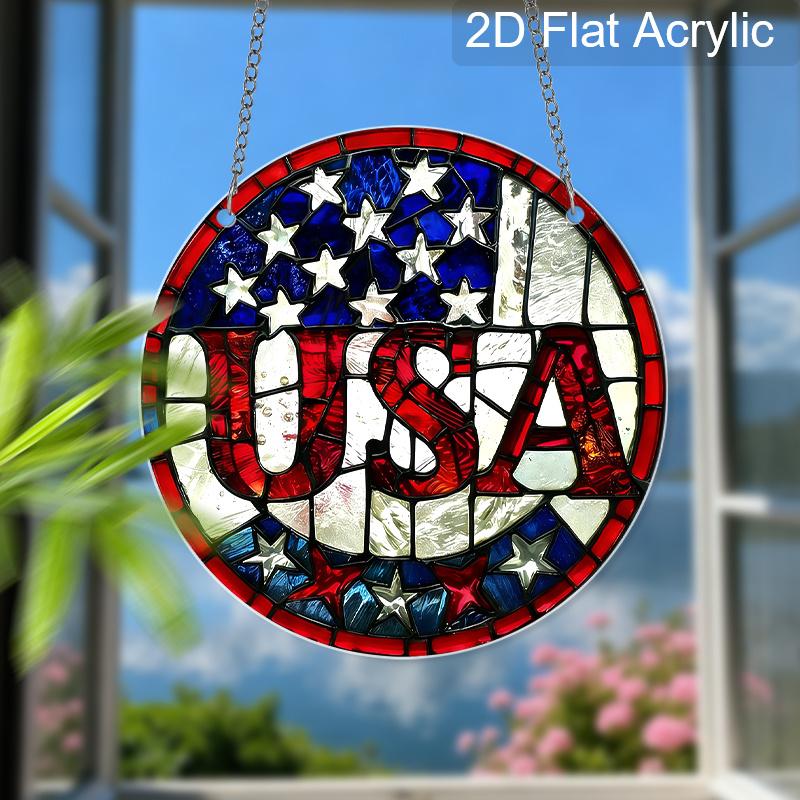 Acrylic USA Suncatcher Stained Glass Effect Window Hanging Ornament Patriotic Decor for Home