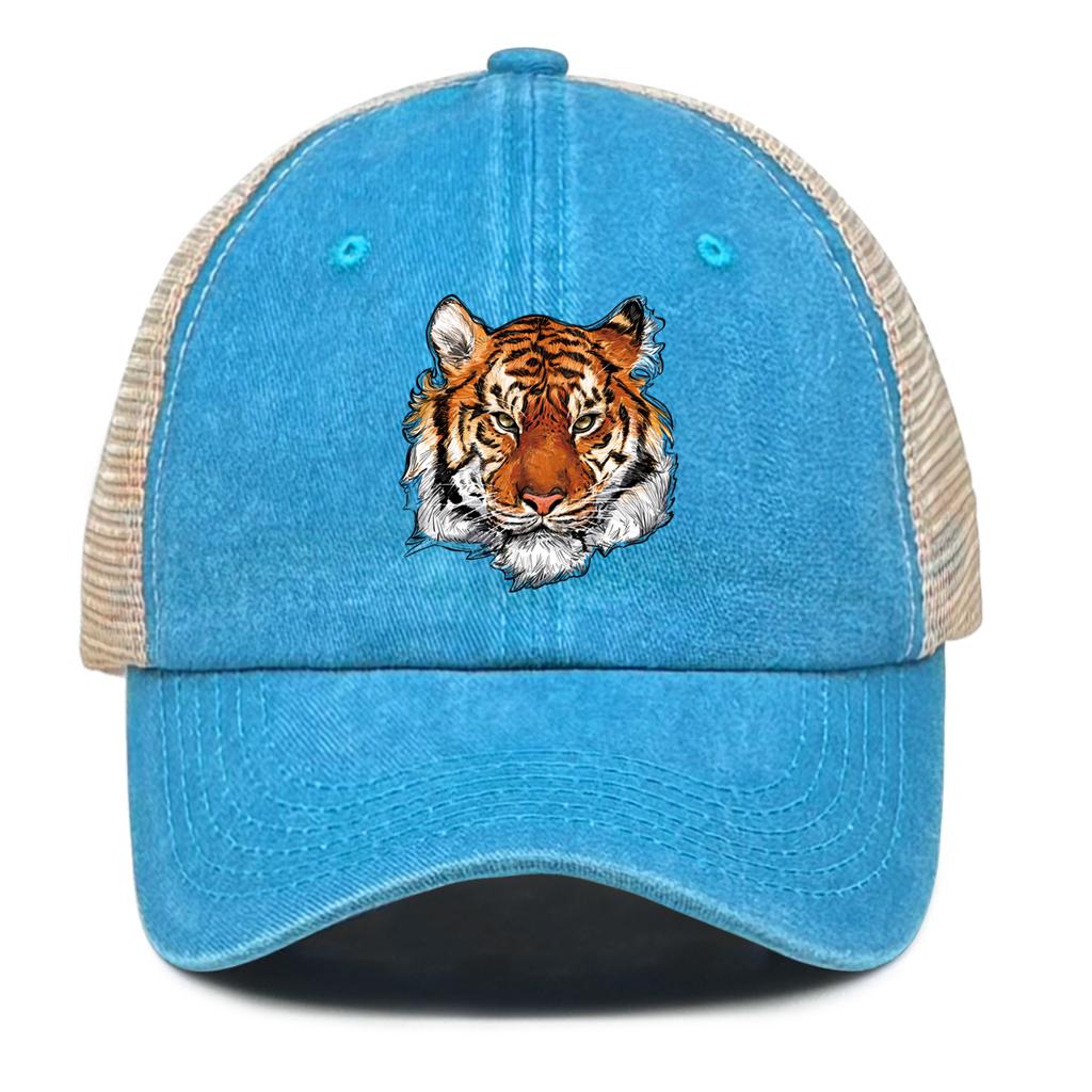 High-definition Tiger Head Print Snapback Baseball Hat Dad Hat Unisex Solid Color Adjustable Mesh Cap Ideal Choice For Hiking