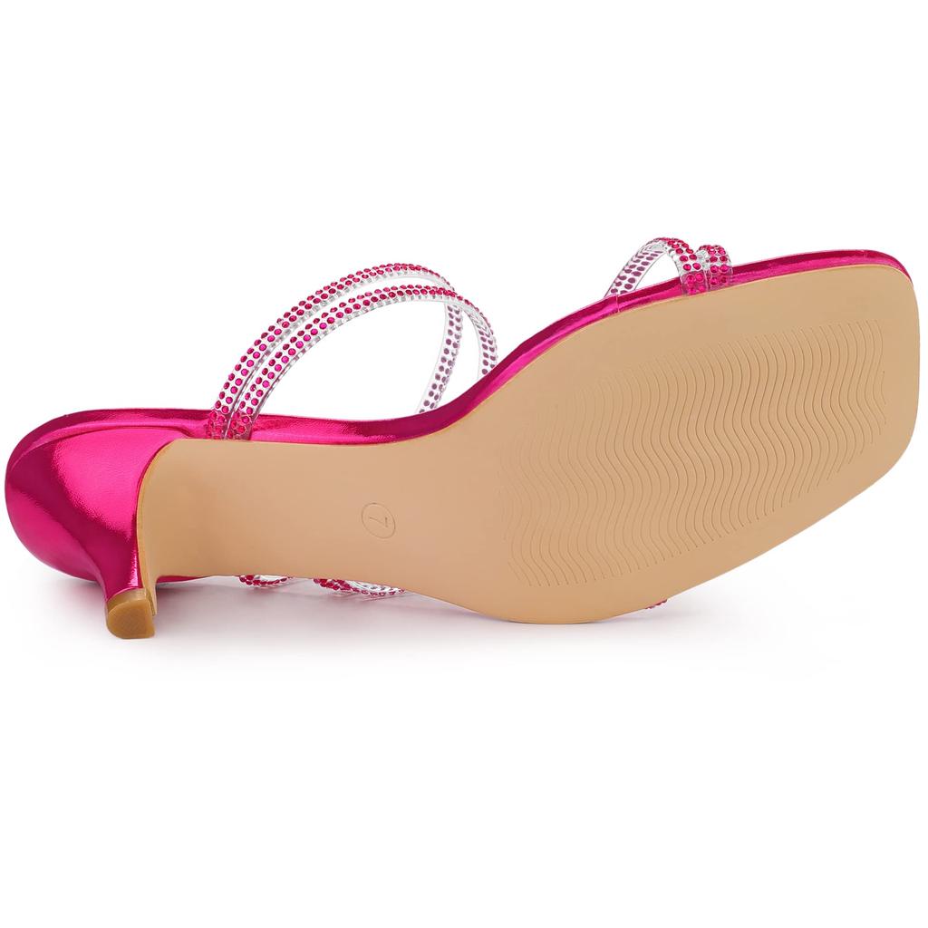 Allegra K Women's Rhinestone Strap Kitten Heel Slide Sandals, Hot Pink, Size 23.0cm