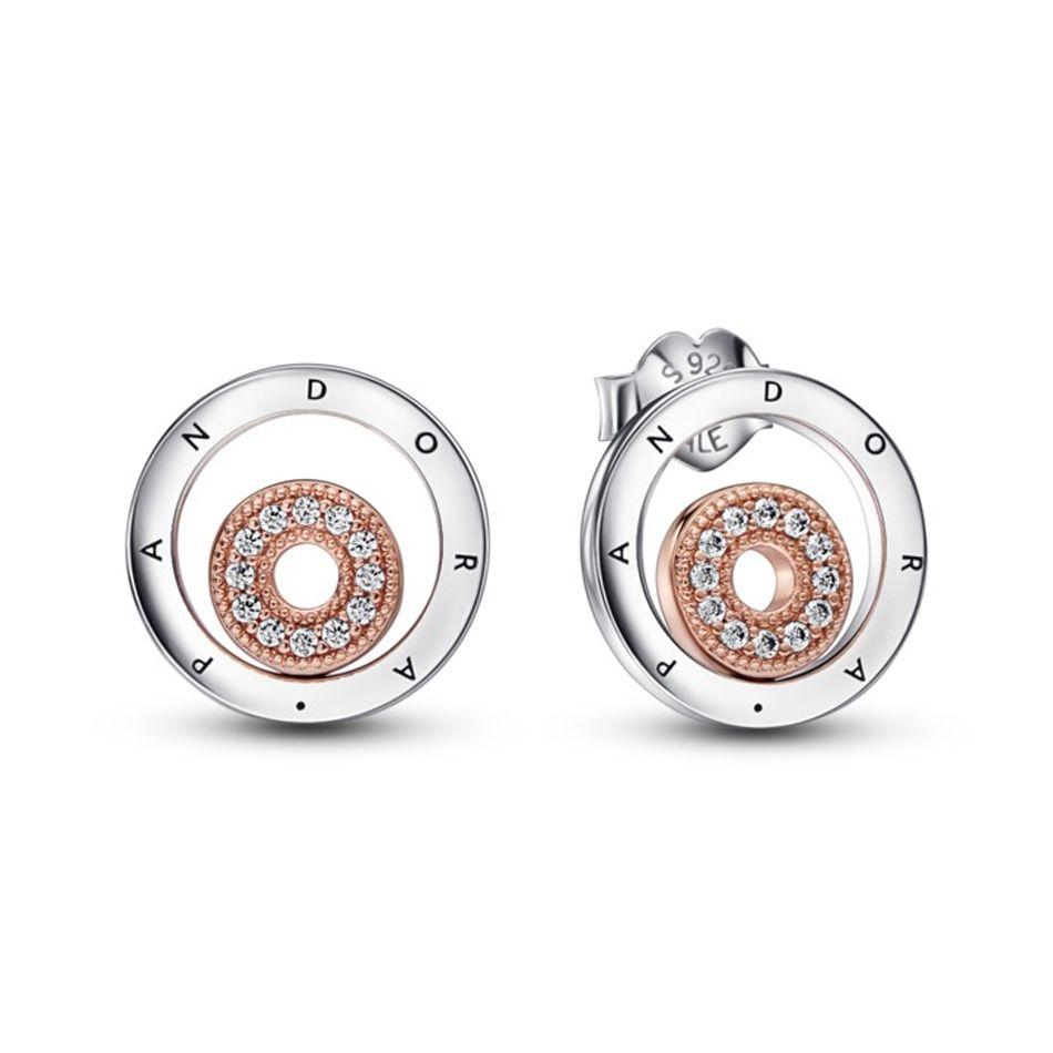 Pandora Signature Series Multi-Ring Two-Tone 925 Silver Earrings Women earrings 282314C01 Silver/Rose Gold,F