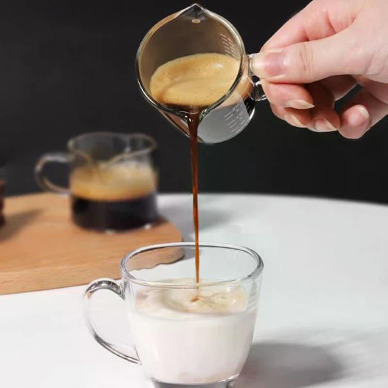 1Pcs 70/75ml Espresso Shot Glass Double Spout Glass Measuring Cup Heat-Resistant Handle Clear Scale Wine Milk Coffee Measure Jug