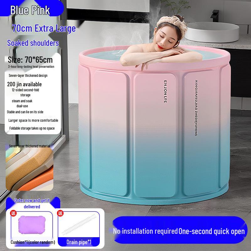 Large Portable Soaking Tub with Thick Quilted Insulation - No Installation Needed, Folding Bathtub for Adults.