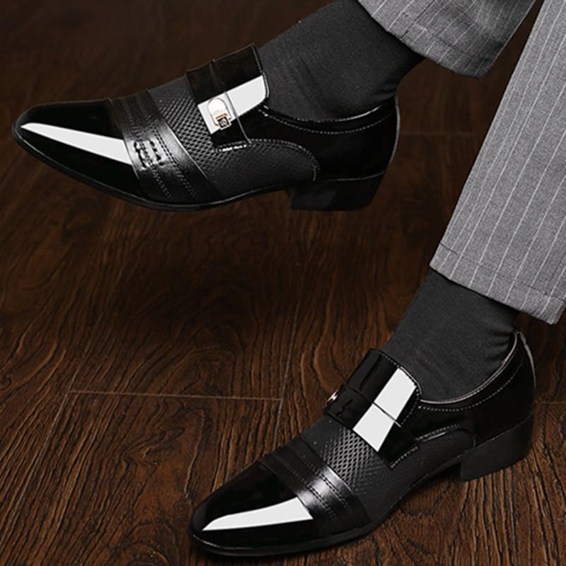 Fashion Men Formal Leather Shoes Slip On Black Pointed Toe Men Loafers Party Office Business Casual for Mens Dress Shoe Big Size 48