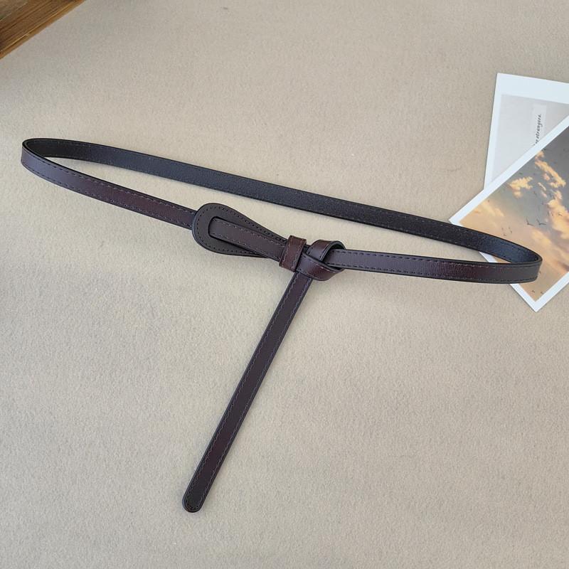 Leather Womens Skinny Belt With Vintage Knot Design For Dress And Office Wear