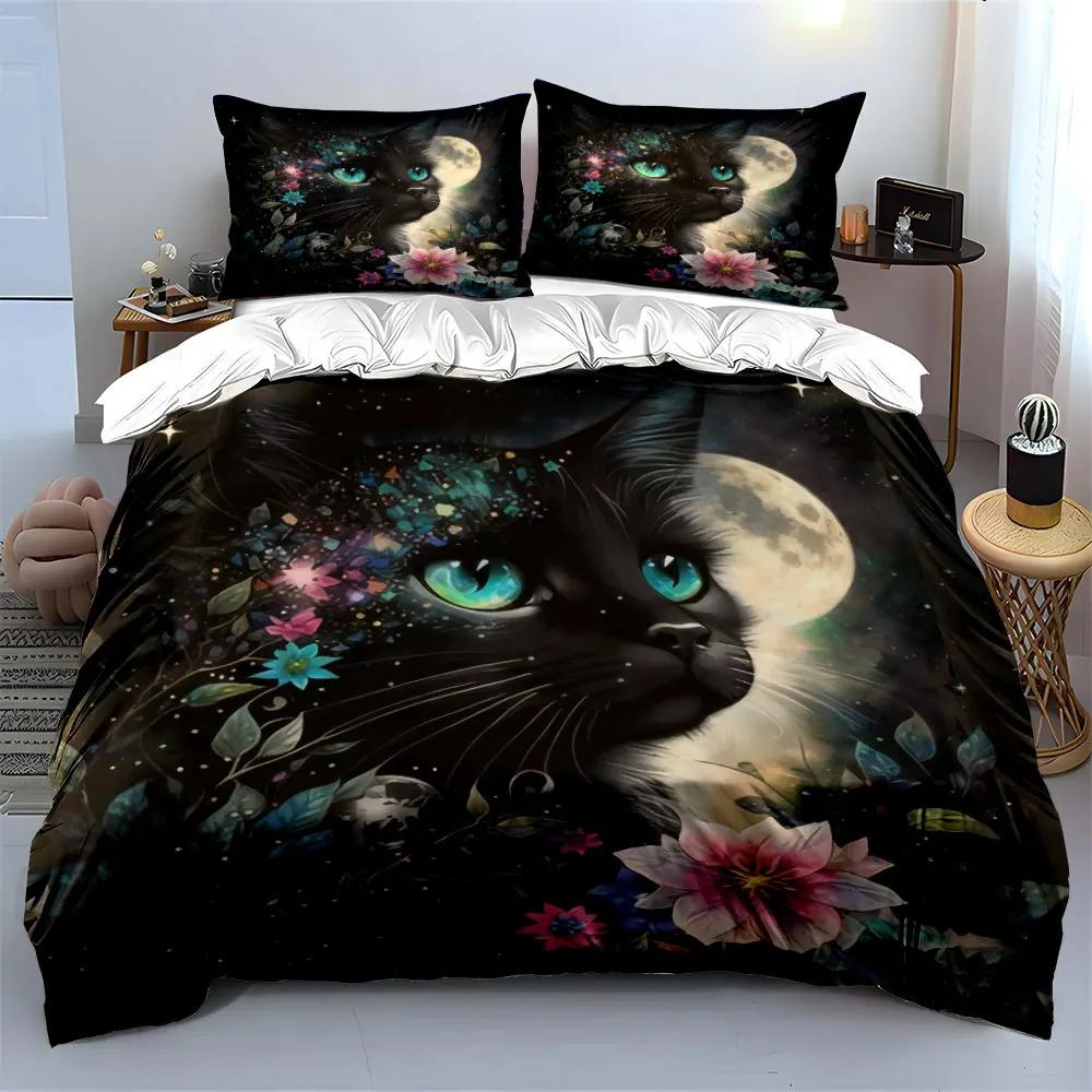 "Moonlit Cat Art Bundle" Soft Comfortable Duvet Cover Bedding Set Included 1*Duvet Cover & 2*Pillowcases gift