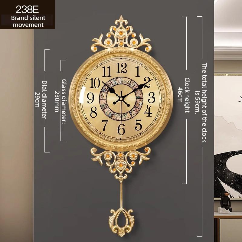 Brass Wall Clock Living Room Fashion Light Luxury Wall Watch Luxury Bedroom Silent Swing Clocks Entrance Decoration Ornaments