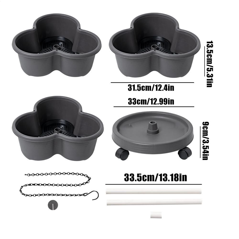 

Вертикальная многоярусная кашпо-башня с 3 ярусами и съемными колесами, инструменты для цветов, овощей, клубники, для домашнего кухонного сада темно серый