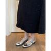 Sheepskin Version~ Genuine Leather French Retro Flat-bottomed Bow Light Mouth Single Shoes Women's New Silver Mary Jane Evening Shoes