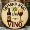Retro Italian Wine Metal Tin Sign Round Vintage Design for Bar Kitchen Wall Decor 8 Inch