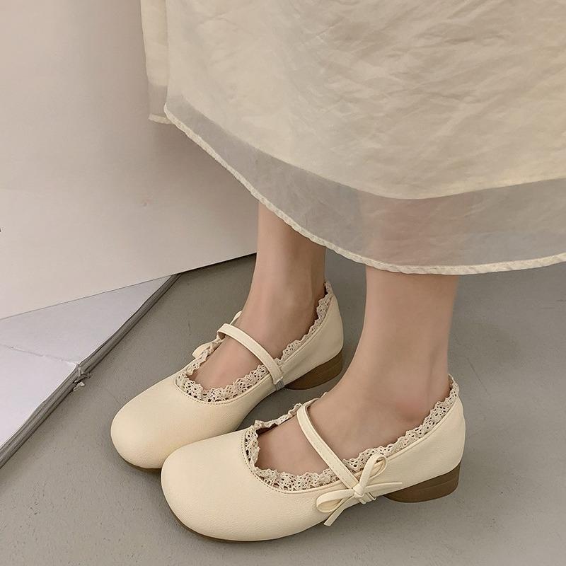 Fashion 2025 New Square Toe Shallow Mouth Lace Bow Slip Strap Soft Sole Waterproof Non-Slip Low Heel Single Shoes for Women
