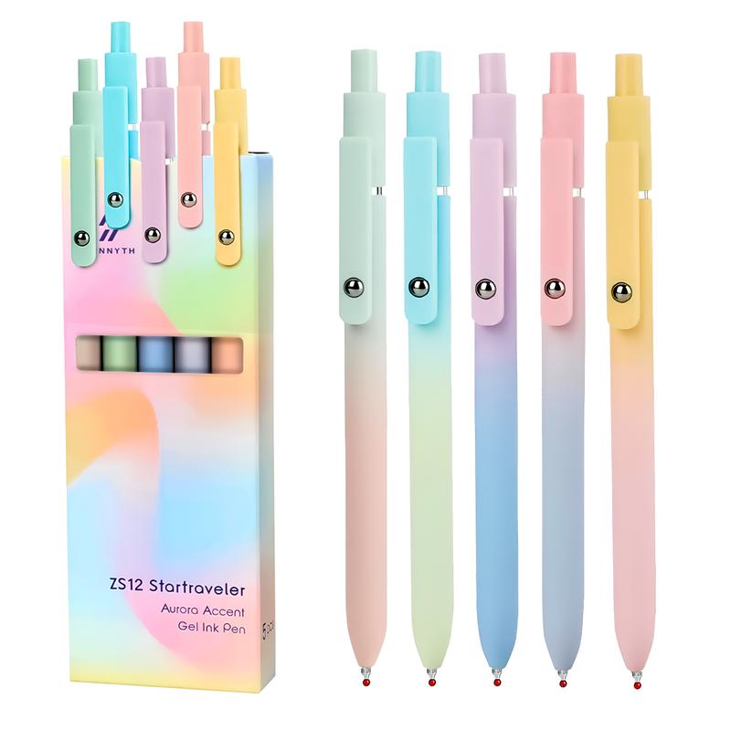5Pcs Rainbow Minimalist Press Type Quick Drying Carbon Gel Pens Set For Students,Nurse,Bible Journal Supplies Office Accessories