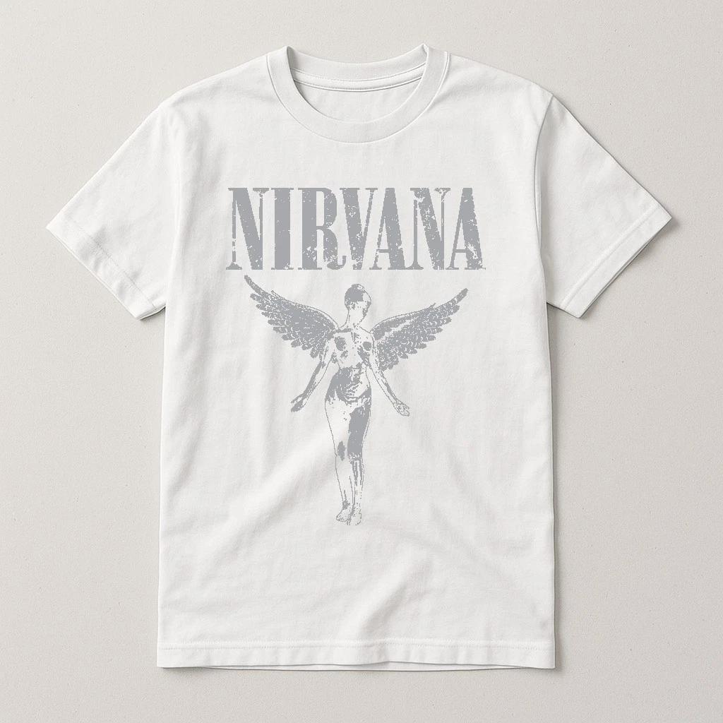 Nirvana In Utero Black / White Cotton T-Shirt - Grunge Alternative Rock Punk 4XL