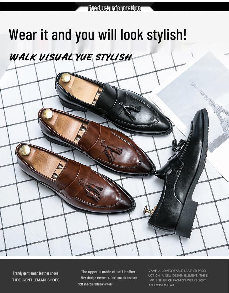Men's Retro Slip-On Tassel Leather Loafers - Pointed Toe, Large Size, Low-Top Outdoor Casual Shoes