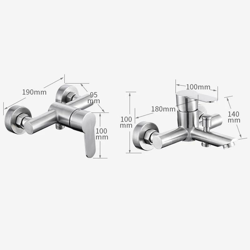 304 Stainless Steel Bathroom Faucet Shower Black Silver Faucet Wall Mounted Bathtub Shower Mixer Tap Shower Faucet Mixer Taps