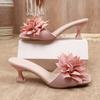 Fashion Stiletto Flip-Flops Women's Fashion Square Toe Open Toe Flower Fabric Non-Slip Wear-Resistant High Heels