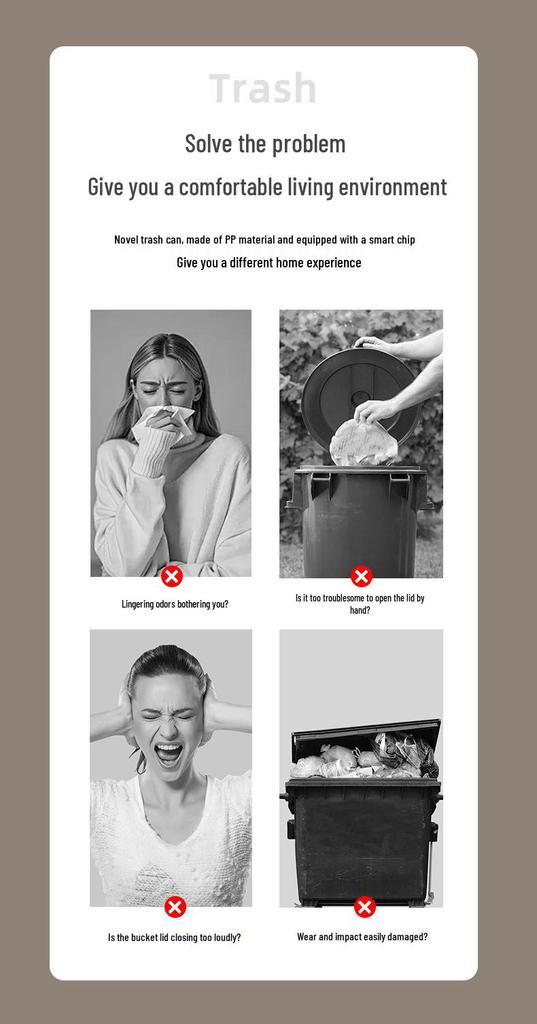 2026 Stylish Induction Trash Can: 16L Large Smart Bin with Odor-Sealed Lock for Home Use