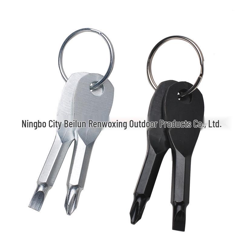 Multifunctional Portable Keychain Tool: Flat-head & Phillips Screwdriver Bits Black (+/-) with keychain