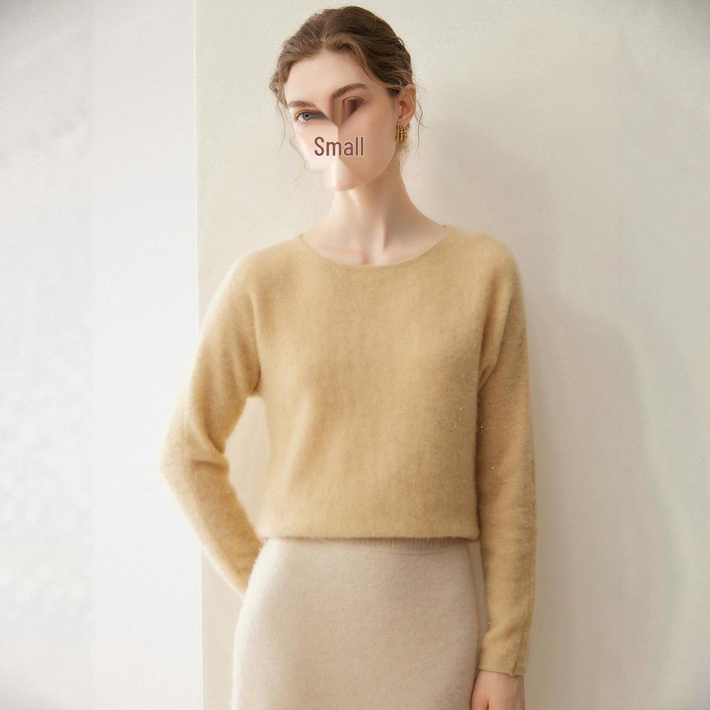 Women's Cashmere Sequin Knit Sweater - Autumn/Winter Low Round Neck, Loose & Slimming Fashion Top