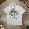 Vintage 90er Jahre Schiffswracks der Großen Seen T-Shirt Herren Groß Grau Braun All-Over-Print vintage Gewaschen Streetwear Vielseitig Atmungsaktiv