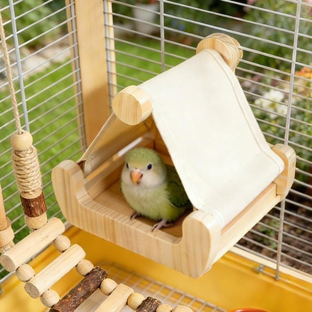 Bite Resistant Wooden Bird Hammock Hanging Bird Feeding Station Parrot Sleeping Swing  Garden