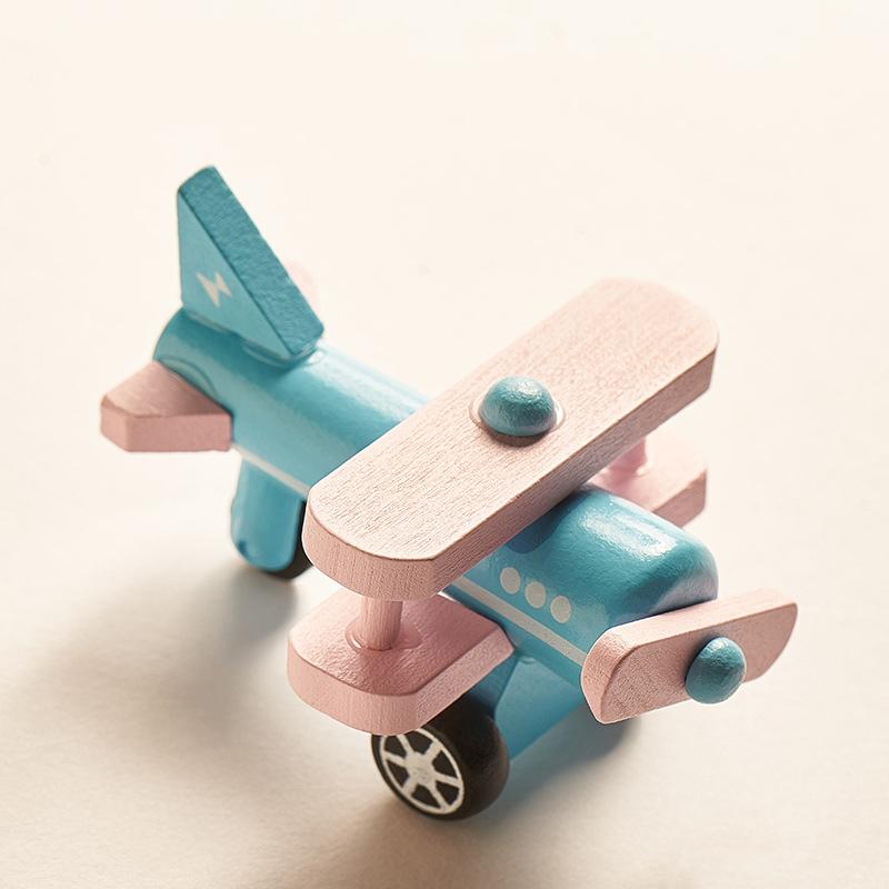 Kids Mini Wooden Cars Truck Aircraft Model Toy Montessori Wooden Education Colorful Vehicle Toys Simulation Cars Decoration Gift