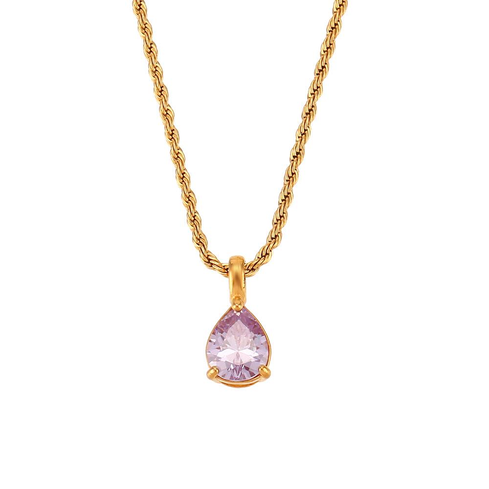 Rz Vintage Non-Tarnish Snake Chain Cross Water Drop Pendant Necklace Stainless Steel 18K Gold Plated Birthstone Women's