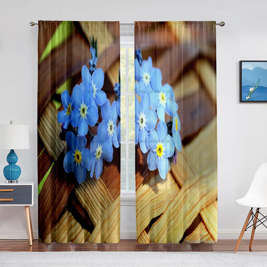 Spring Blooming Purple Flowers Sheer Voile Curtains for Kitchen Living Room Bedroom Decor Modern Tulle Curtain Window Treatment