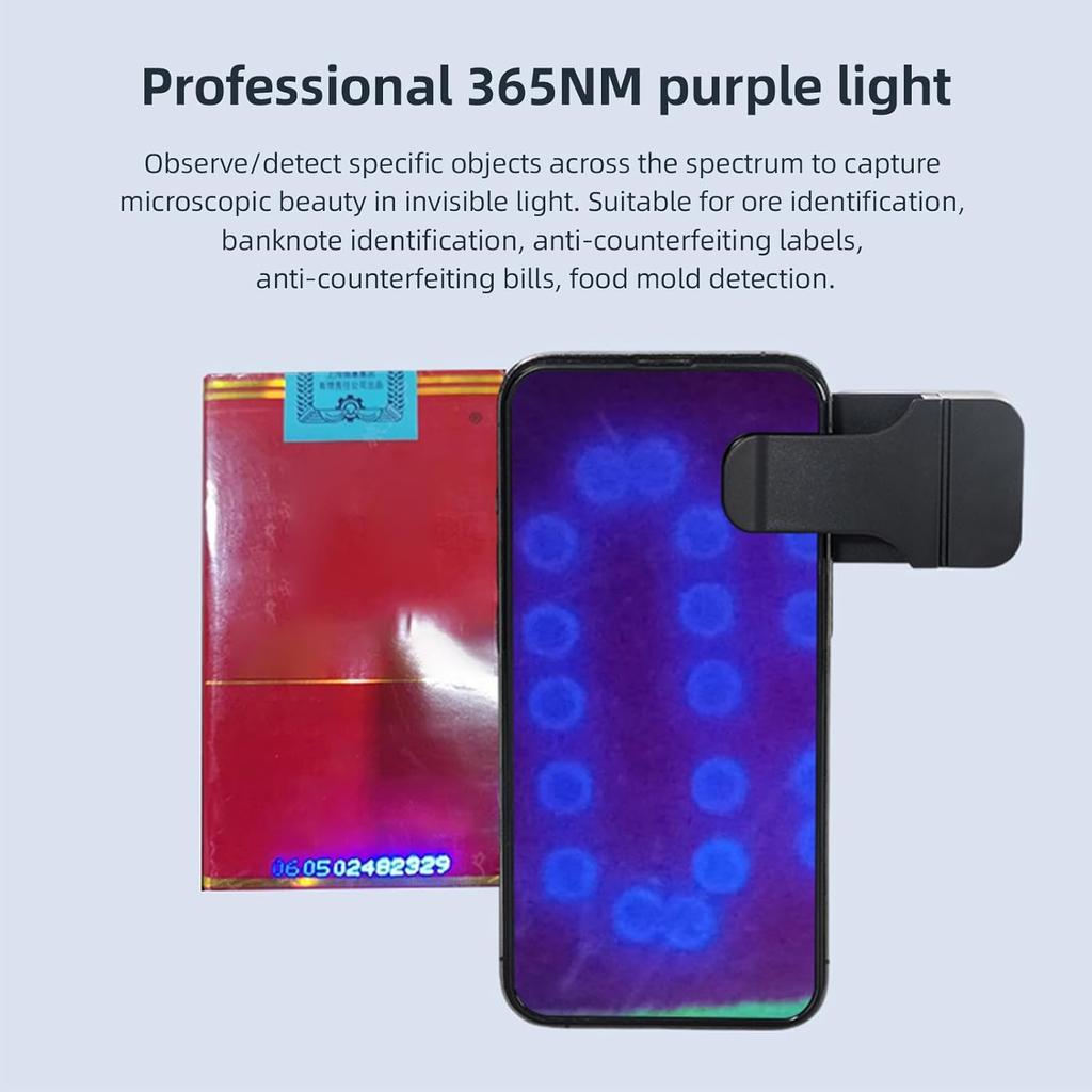 Andoer 200X Mobile Phone Microscope Lens with LED/UV Lights Built-in CPL Filter Phone Micro Lens with Universal Phone Clip Replacement for iPhone