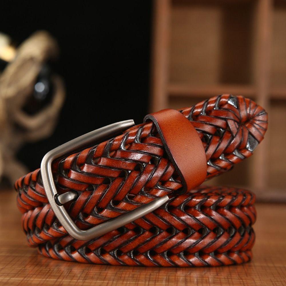 Zinc Zinc Alloy Men Weave Belt Retro Jeans Waistband Fashion Male Genuine Leather Belt  Ornament