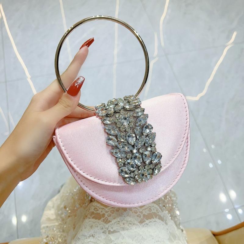 Unadorned Water Diamond Crescent Bag Diamond Silk Satin Flip Cover Small Square Bag Crossbody Bag