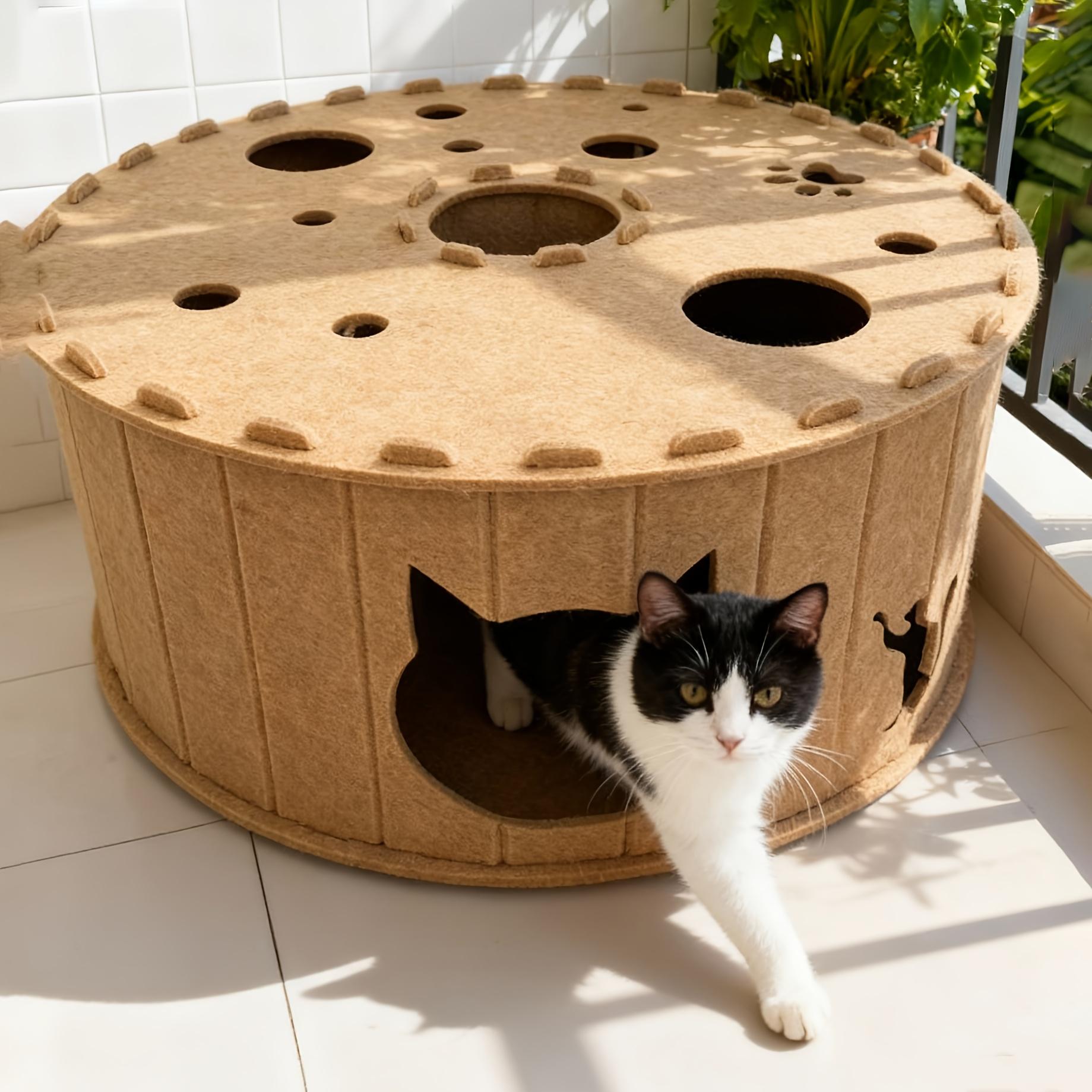 

Felt Round Multi-Hole Cat Bed Cat Cave Play House Hiding House Pet Resting Nest Home Pet Supplies Household Cats Furniture Gifts 60x25cm кофейный