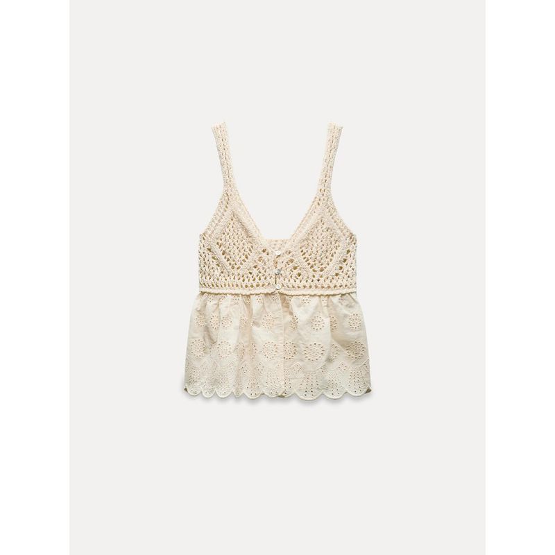 Za2024 Summer New Product Women's Clothes Easiest for Match Hollow-out Camisole Embroider Patchwork Knitting Tops 6427100 715