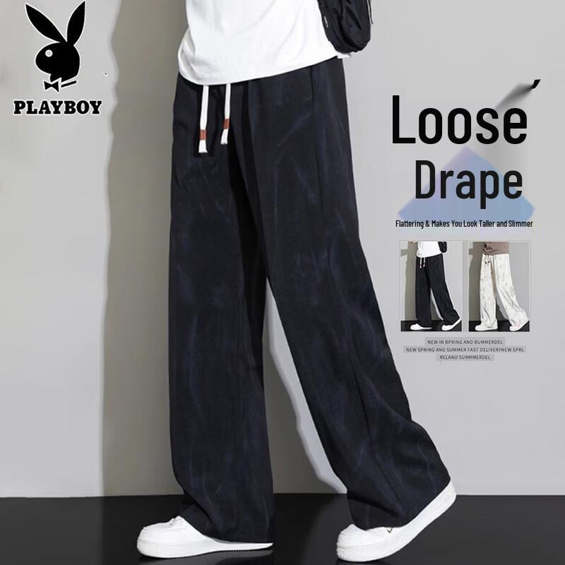 PLAYBOY Men s Summer Ice Silk Loose Straight Casual Pants L