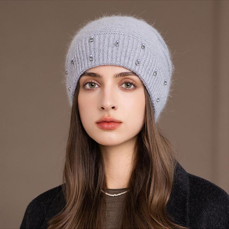 Rabbit Hair Hat Winter Knitted Hat Women's Pullover Wool Hat